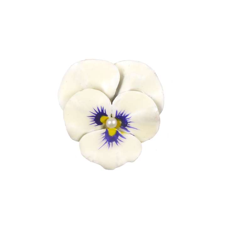 Antique white enamel and diamond pansy brooch
